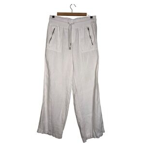ATHLETA Cabo Linen Wide Leg Pants White Elastic Waist Zip Pockets Size 4